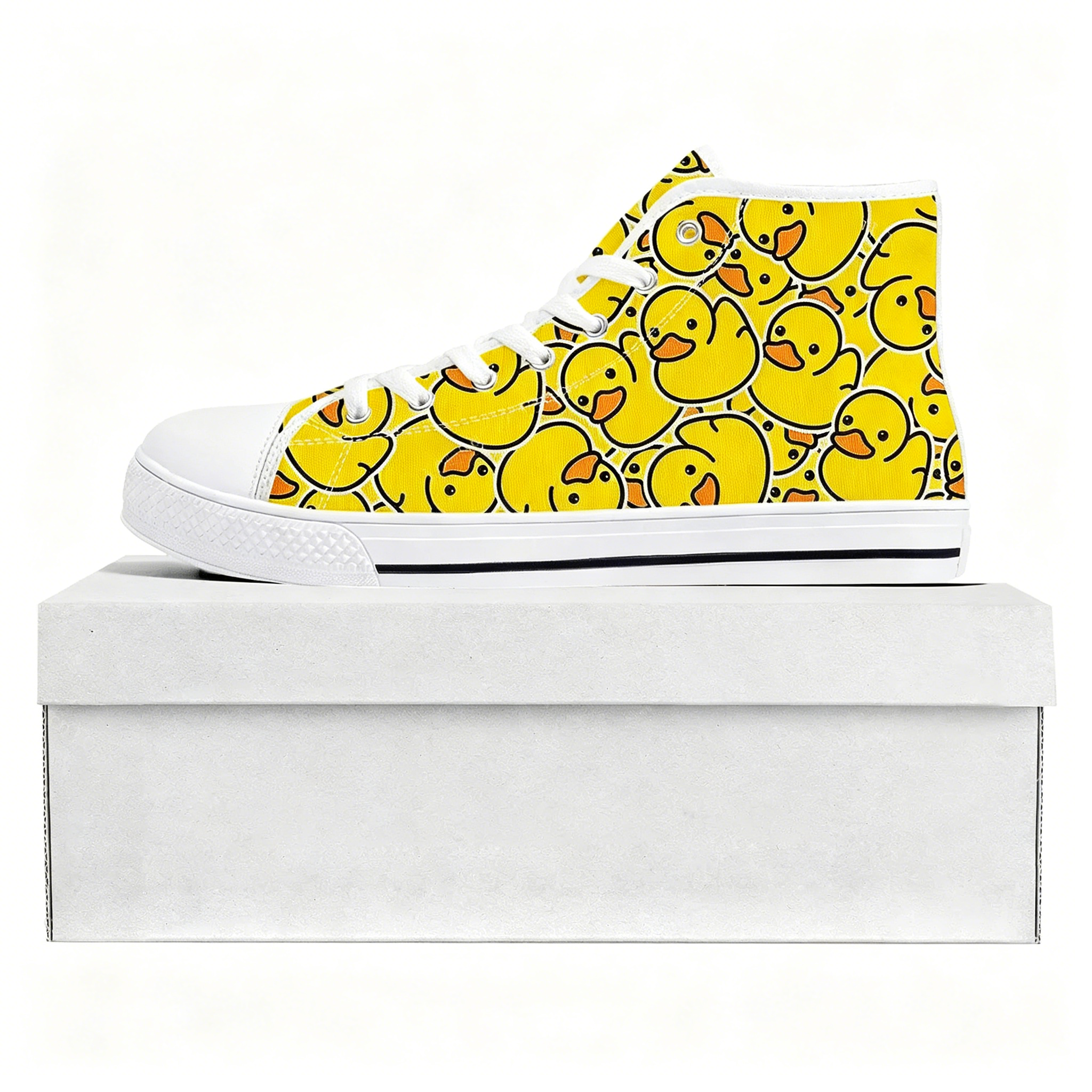 Women'S Yellow Fashion Sneakers - Yellow Duck Printed High Top High