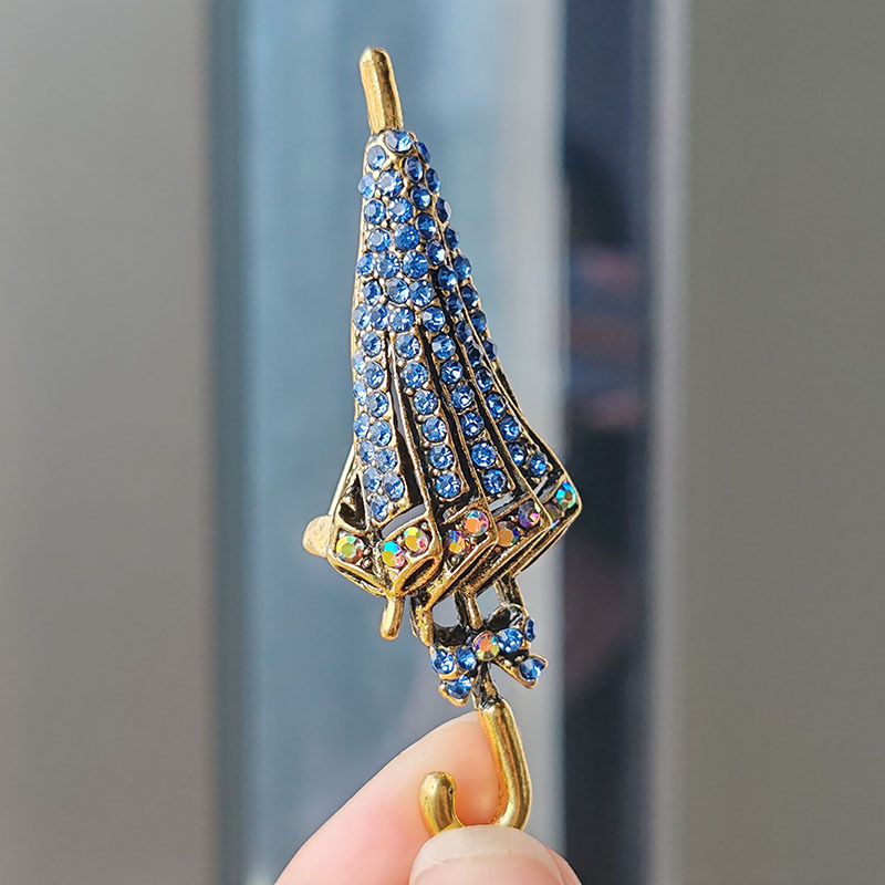 Women'S Fashion Umbrella - Retro Inlaid Rhinestone Umbrella Brooches For
