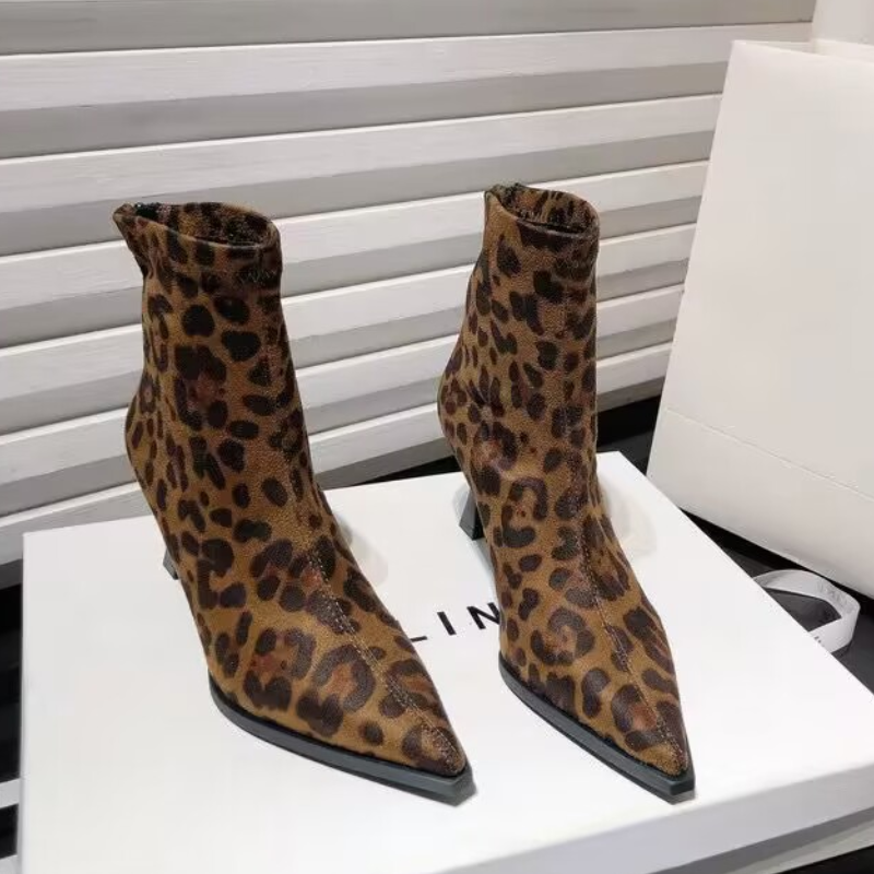 Women Fashion Trend 2025 - High Heels Ankle Boots Women Leopard