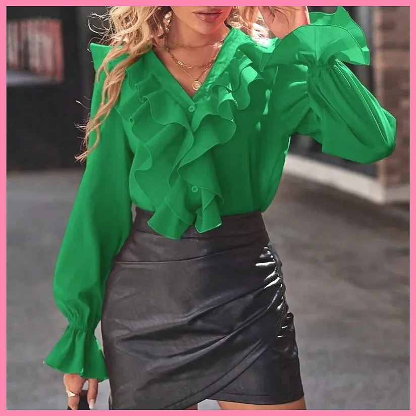 Women'S Fashion - 2025 Fashion V-Neck Ruffle Flare Sleeve