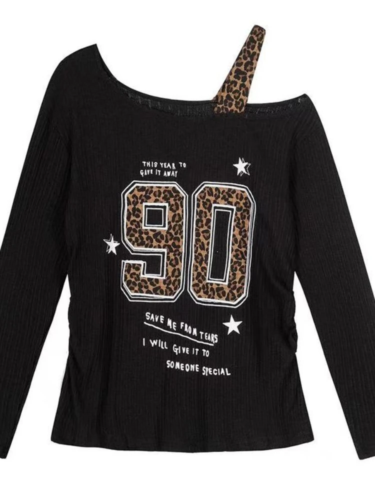 Women'S Fashion - Y2K Patchwork Leopard Print T-Shirt Women