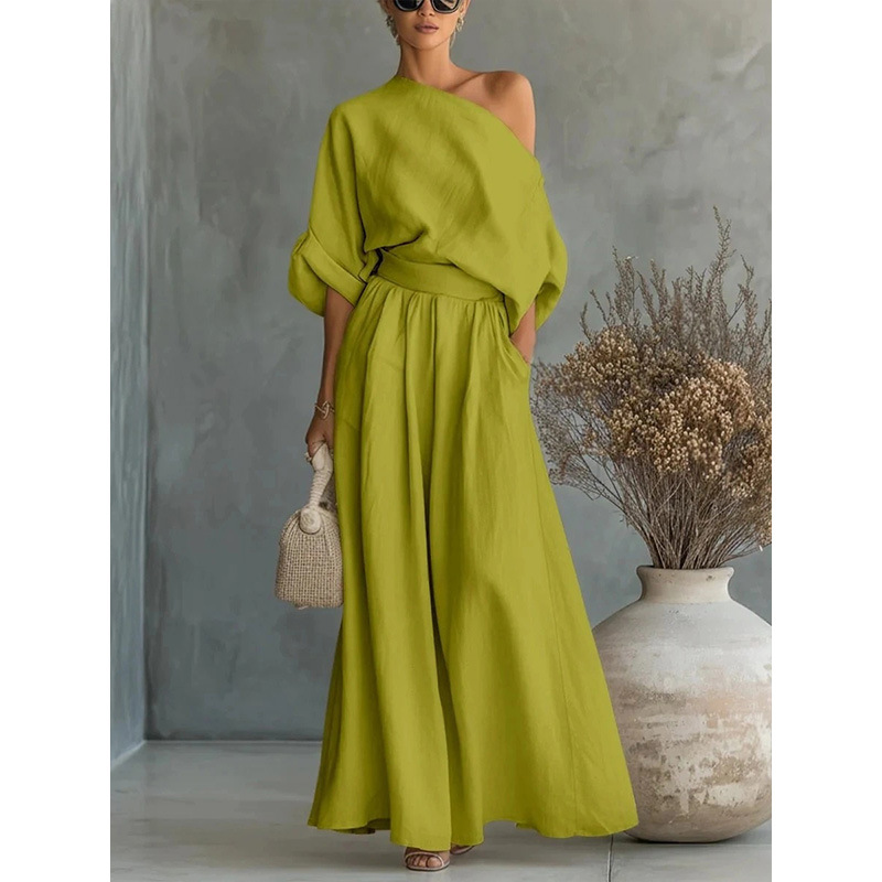Wide Leg Palazzo Pants - Women Fashion Off-the-shoulder Two-piece Set Elegant