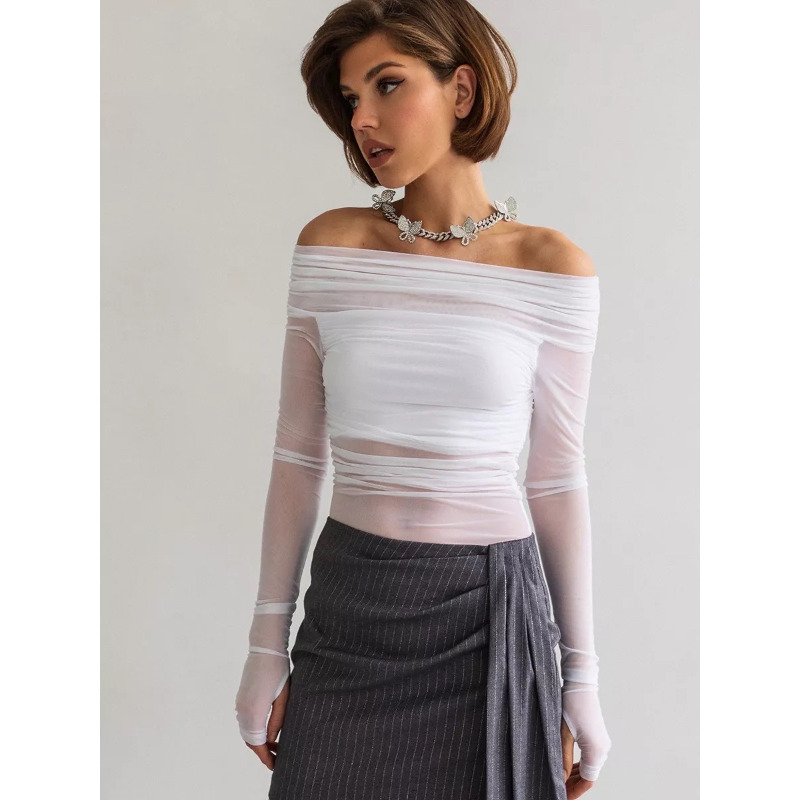 Women  Mesh Off Shoulder Top S - Women'S Fashion 评论和价格