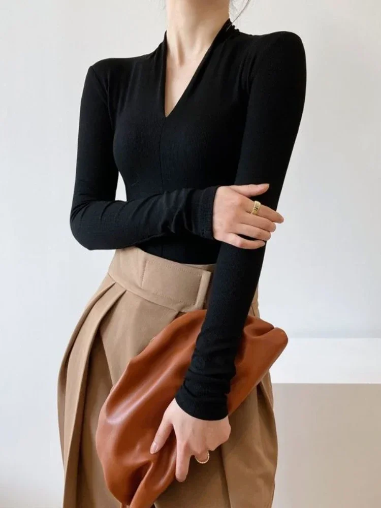 V-neck Slim Shirts Long Sleeve - Women'S Fashion 评论和价格