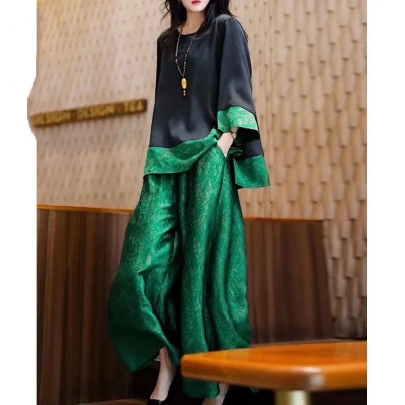 Summer Women Loose Satin Outfi - Wide Leg Palazzo Pants 评论和价格