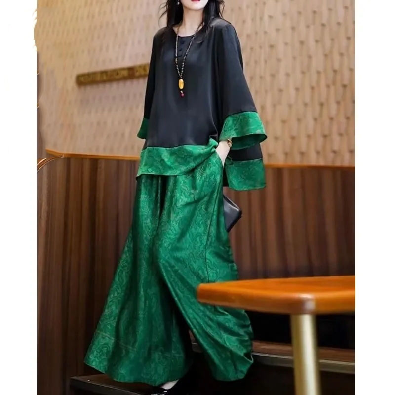 Summer Women Loose Satin Outfi - Wide Leg Palazzo Pants 评论和价格