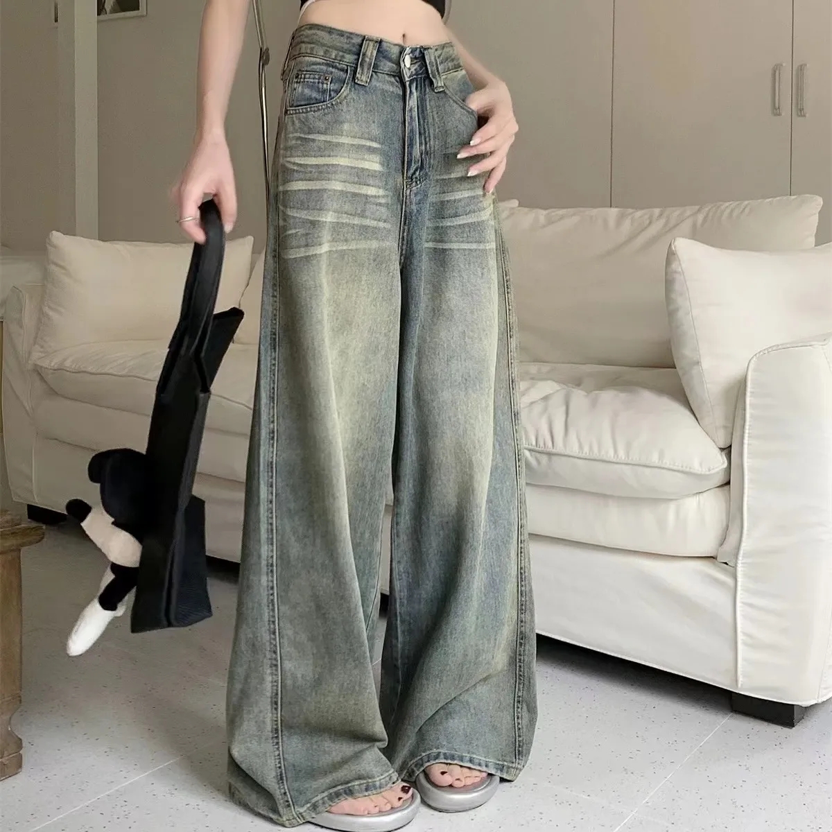 Y2K Loose Straight Leg Jeans W - Mom Jeans Women 评论和价格