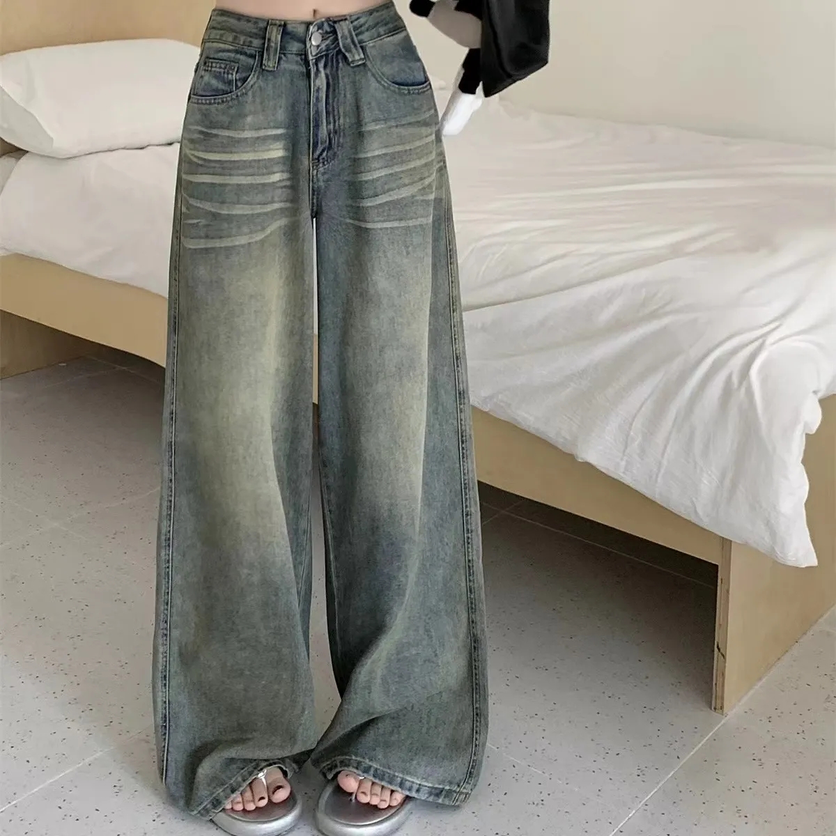 Y2K Loose Straight Leg Jeans W - Mom Jeans Women 评论和价格