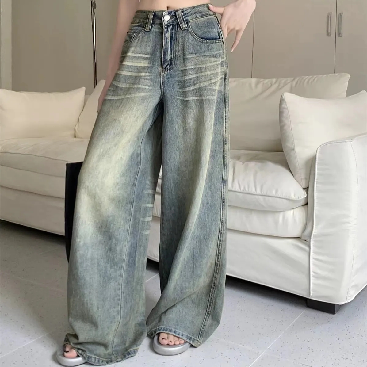 Y2K Loose Straight Leg Jeans W - Mom Jeans Women 评论和价格