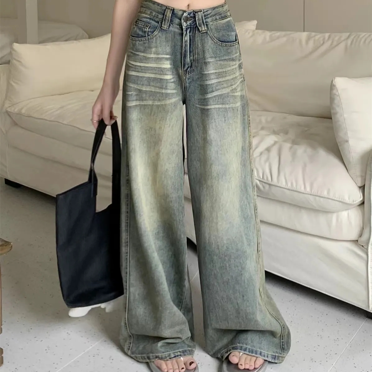 Y2K Loose Straight Leg Jeans W - Mom Jeans Women 评论和价格