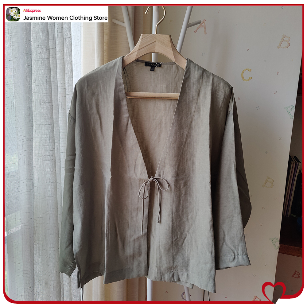 Comfy Olive Blouse with Ties L - Women'S Fashion Kimono 评论和价格