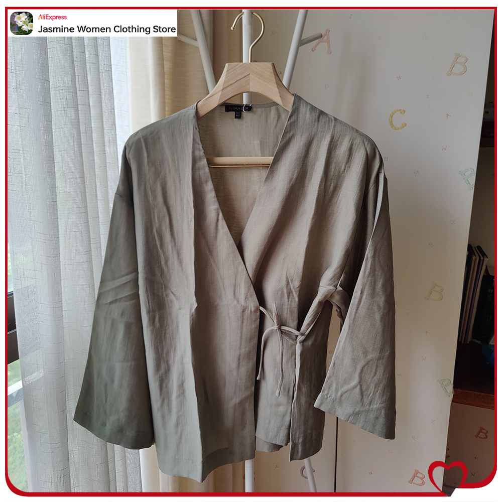 Comfy Olive Blouse with Ties L - Women'S Fashion Kimono 评论和价格