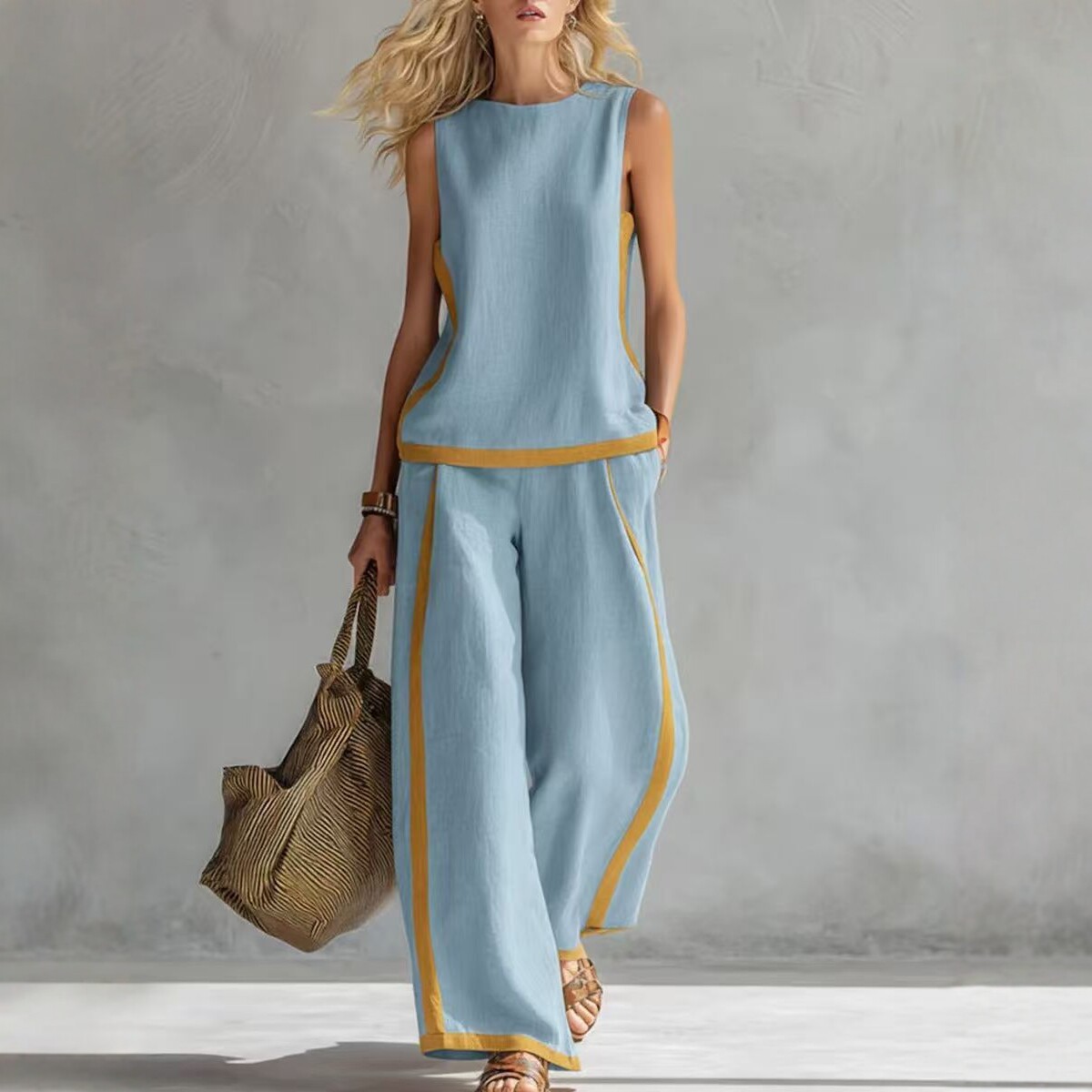 Simple Stripe Print Women's Su - Wide Leg Palazzo Pants 评论和价格