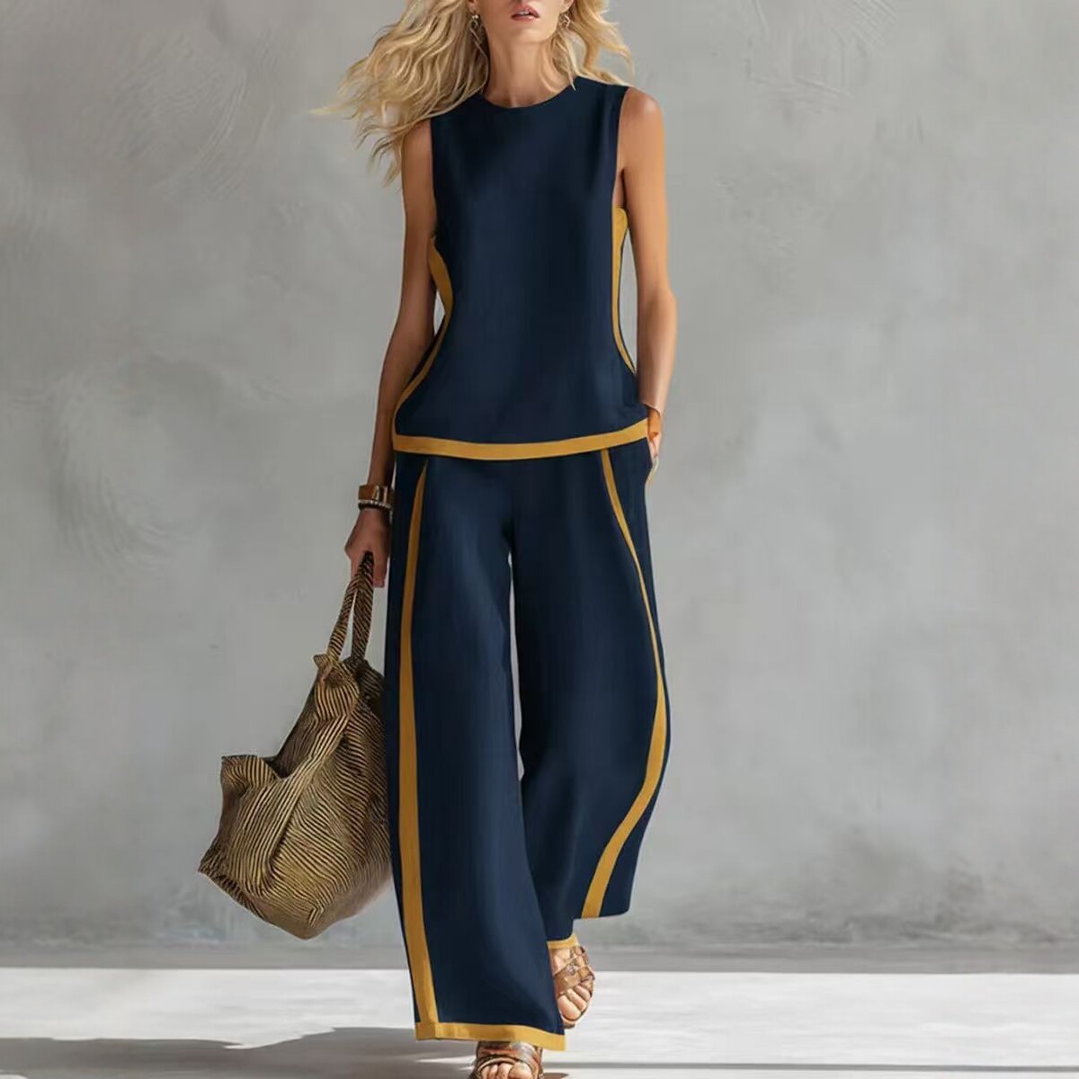 Simple Stripe Print Women's Su - Wide Leg Palazzo Pants 评论和价格