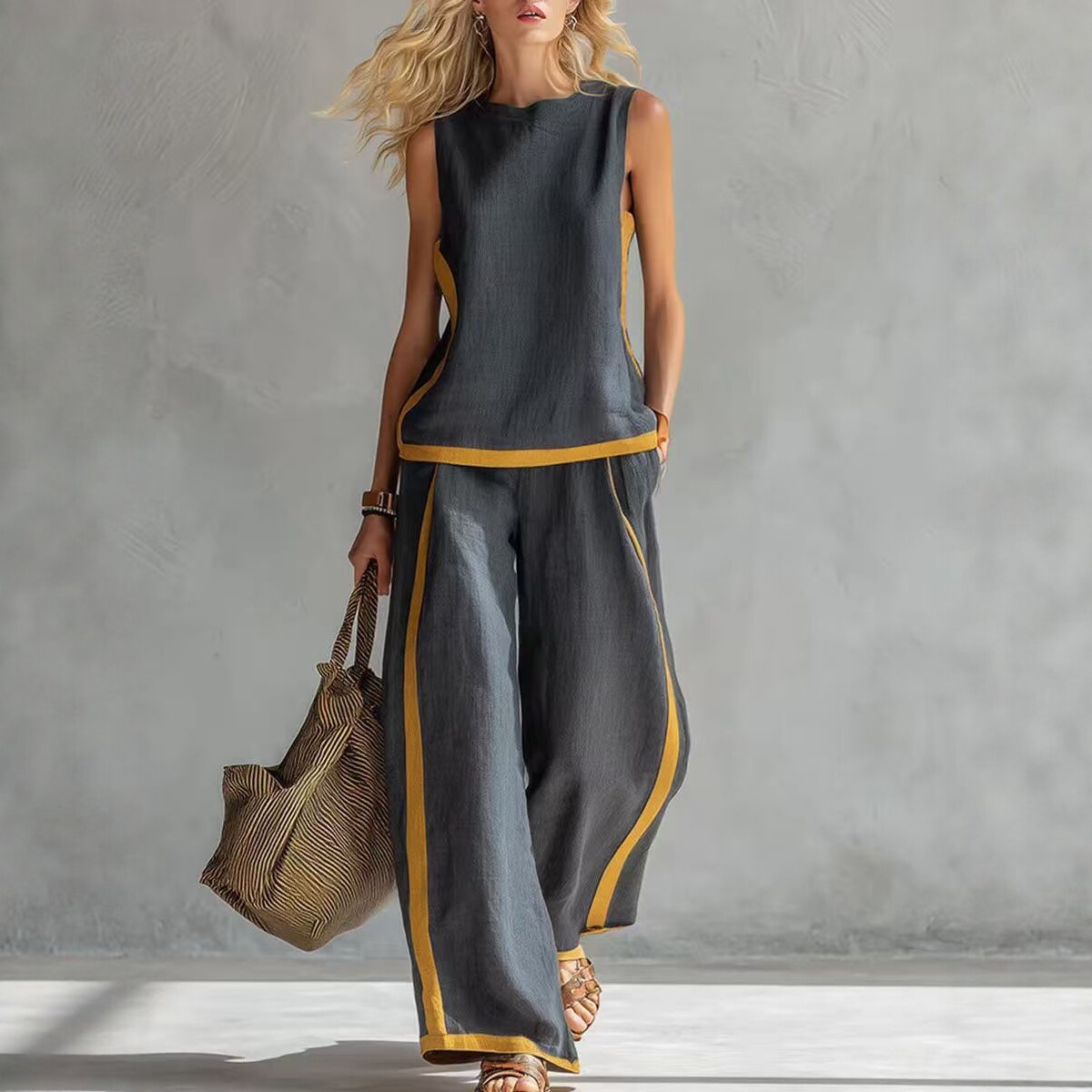 Simple Stripe Print Women's Su - Wide Leg Palazzo Pants 评论和价格