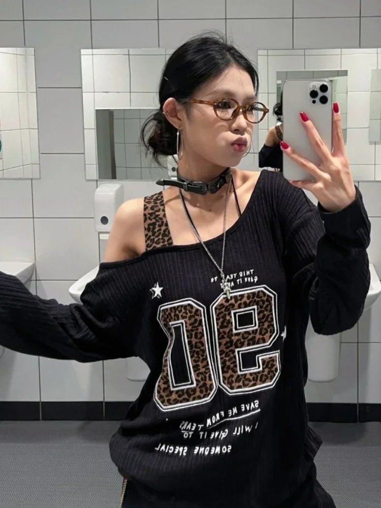 Y2K Patchwork Leopard Print T- - Women'S Fashion 评论和价格