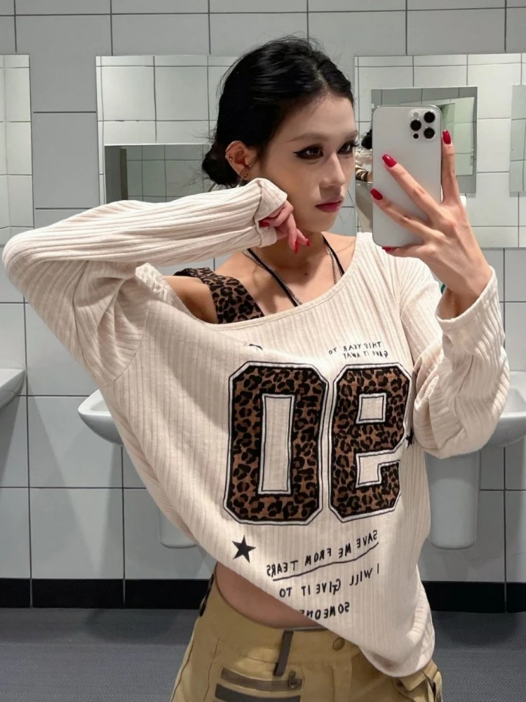 Y2K Patchwork Leopard Print T- - Women'S Fashion 评论和价格