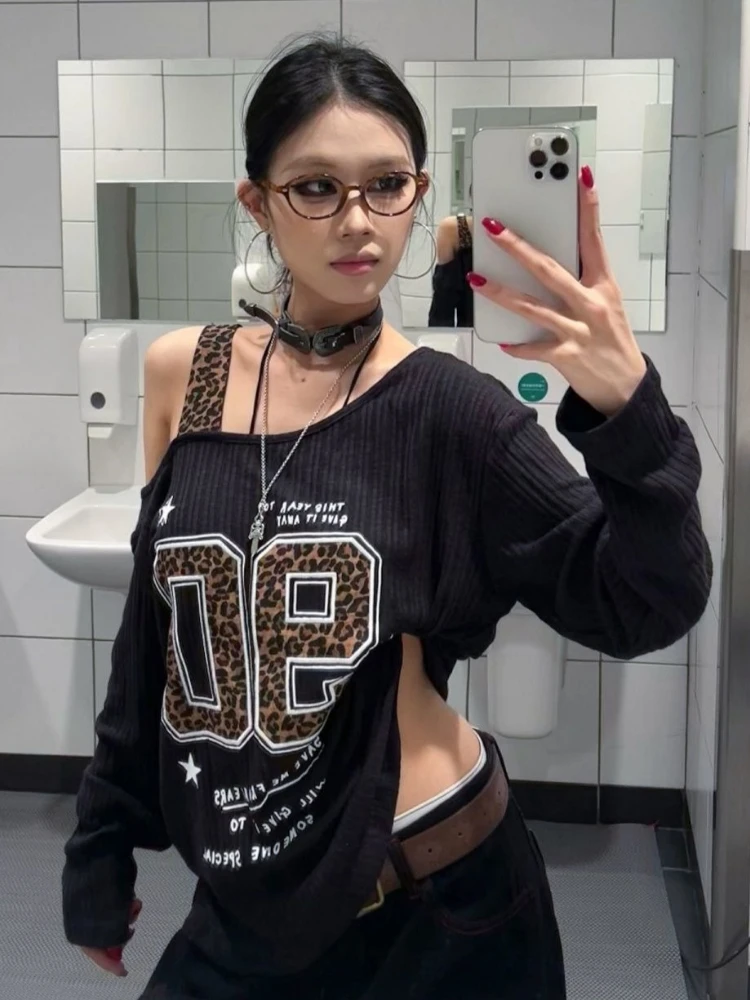 Y2K Patchwork Leopard Print T- - Women'S Fashion 评论和价格