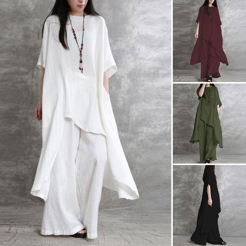 Women's Cotton Linen 2-piece S - Wide Leg Palazzo Pants 评论和价格