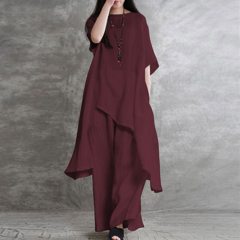 Women's Cotton Linen 2-piece S - Wide Leg Palazzo Pants 评论和价格