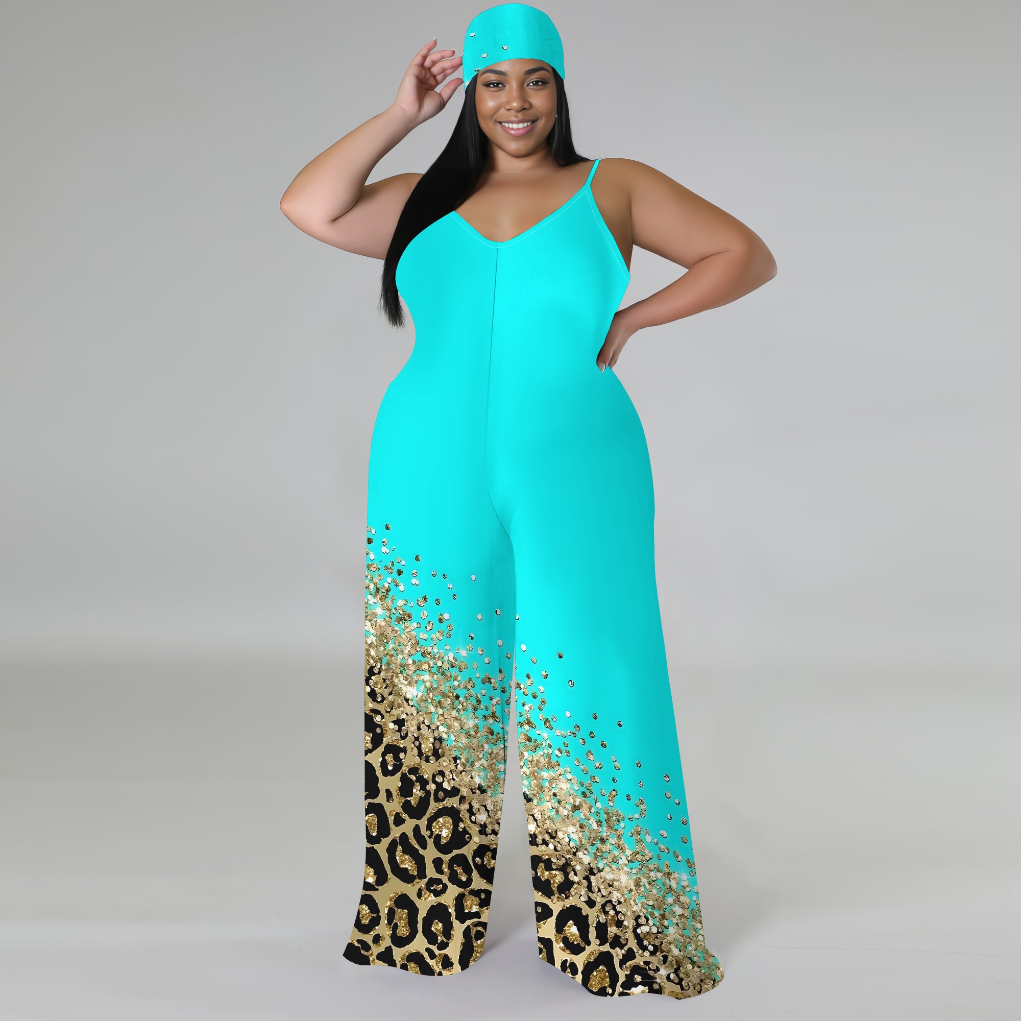 Plus Size Printed Jumpsuit - S - Wide Leg Palazzo Pants 评论和价格