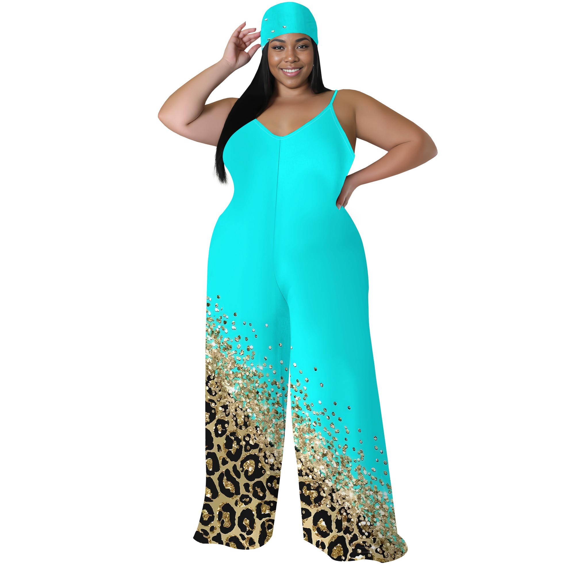 Plus Size Printed Jumpsuit - S - Wide Leg Palazzo Pants 评论和价格