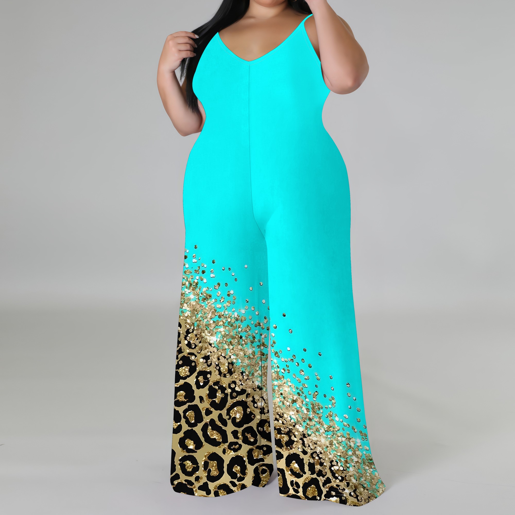 Plus Size Printed Jumpsuit - S - Wide Leg Palazzo Pants 评论和价格