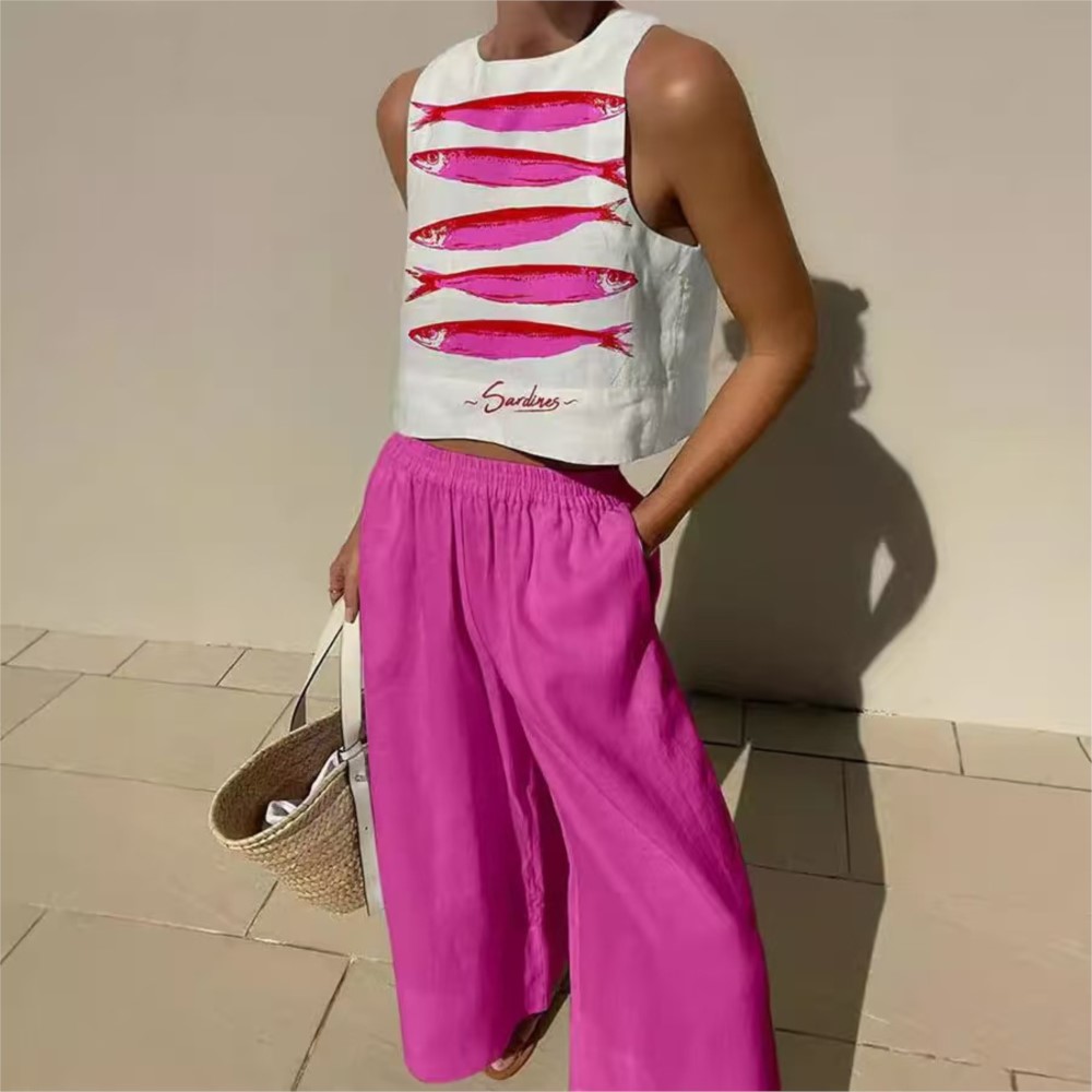 Bohemian Casual Vest And Long  - Wide Leg Palazzo Pants 评论和价格