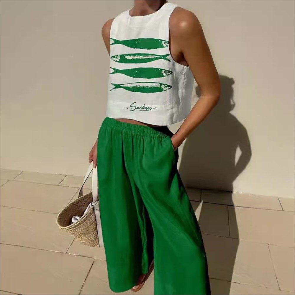 Bohemian Casual Vest And Long  - Wide Leg Palazzo Pants 评论和价格
