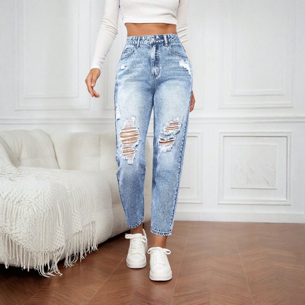 Women's Slim Fit Jeans with Ri - Mom Jeans Women 评论和价格