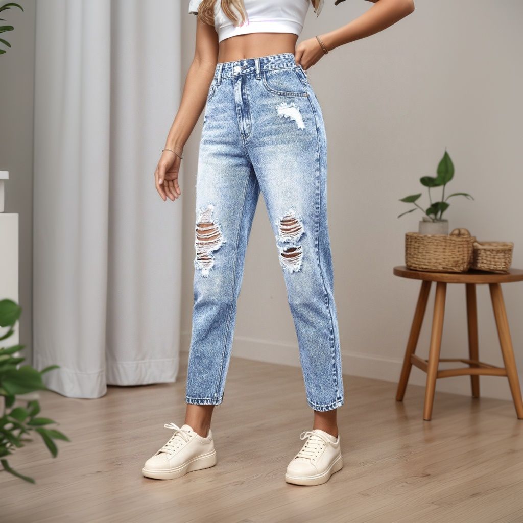 Women's Slim Fit Jeans with Ri - Mom Jeans Women 评论和价格
