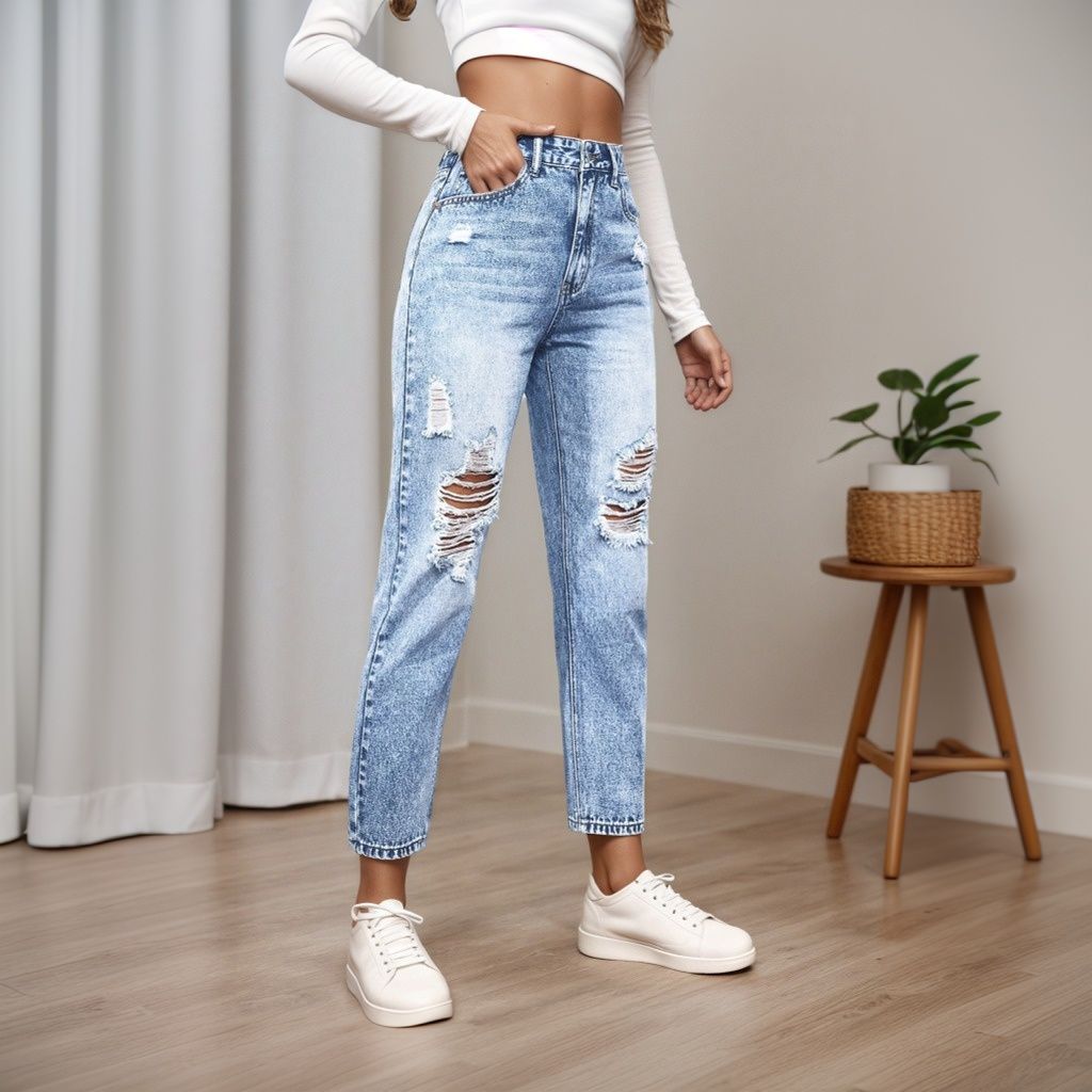 Women's Slim Fit Jeans with Ri - Mom Jeans Women 评论和价格