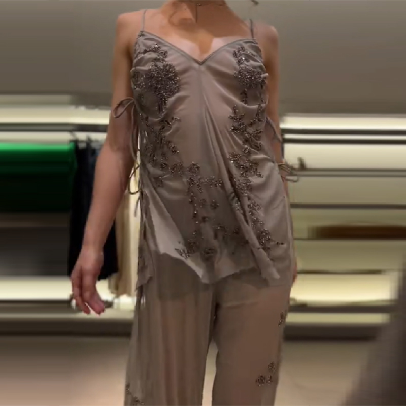 2026 New Women Grey Two-piece  - Wide Leg Palazzo Pants 评论和价格