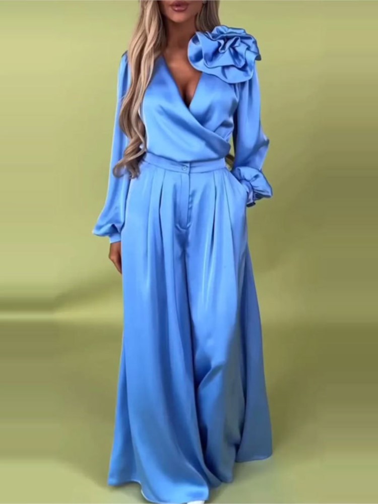 Fashion Solid Color Satin Long - Wide Leg Palazzo Pants 评论和价格