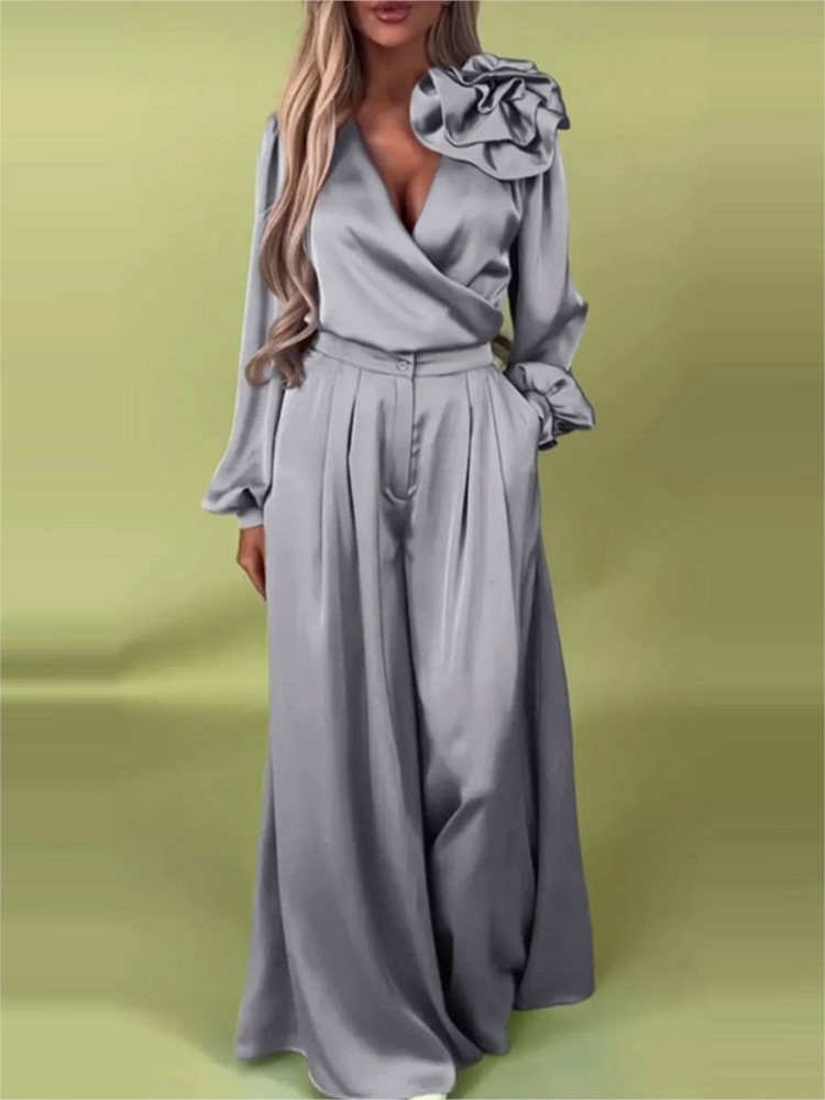 Fashion Solid Color Satin Long - Wide Leg Palazzo Pants 评论和价格