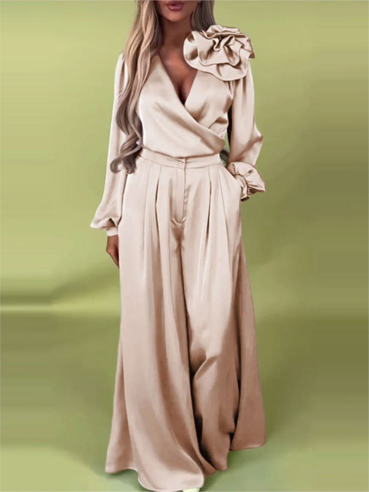 Fashion Solid Color Satin Long - Wide Leg Palazzo Pants 评论和价格