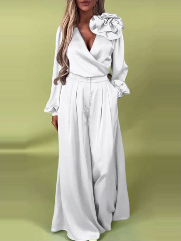 Fashion Solid Color Satin Long - Wide Leg Palazzo Pants 评论和价格