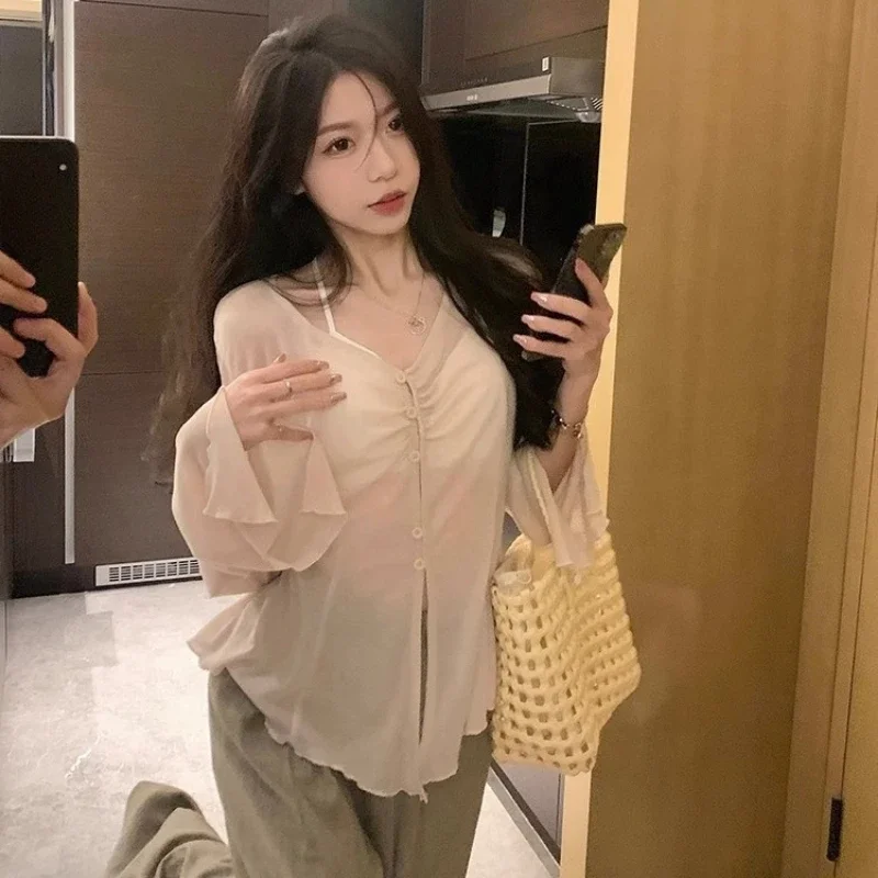 Sheer Flare Sleeve Blouse - Y2 - Women'S Fashion 评论和价格