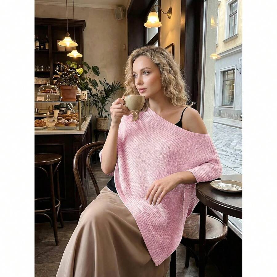 Off Shoulder Asymmetric Knit P - Women'S Fashion Poncho 评论和价格