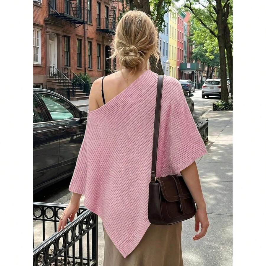 Off Shoulder Asymmetric Knit P - Women'S Fashion Poncho 评论和价格