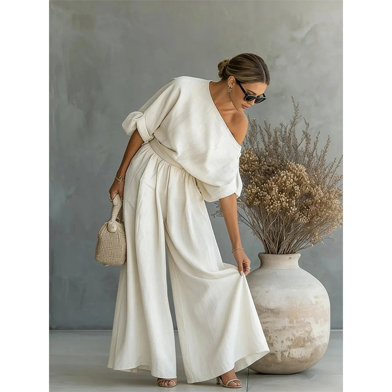 Women Fashion  Off-the-shoulde - Wide Leg Palazzo Pants 评论和价格