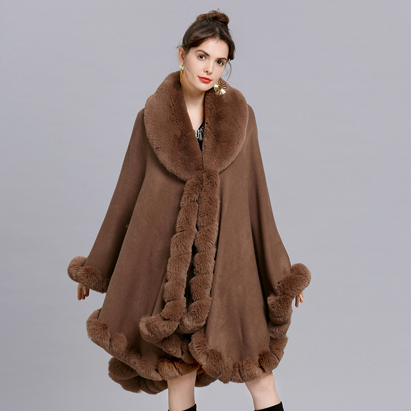 Oversize Winter Big Faux Rabbi - Women'S Fashion Poncho 评论和价格