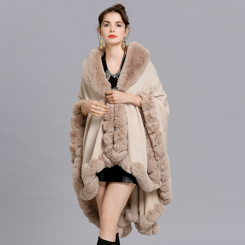 Oversize Winter Big Faux Rabbi - Women'S Fashion Poncho 评论和价格