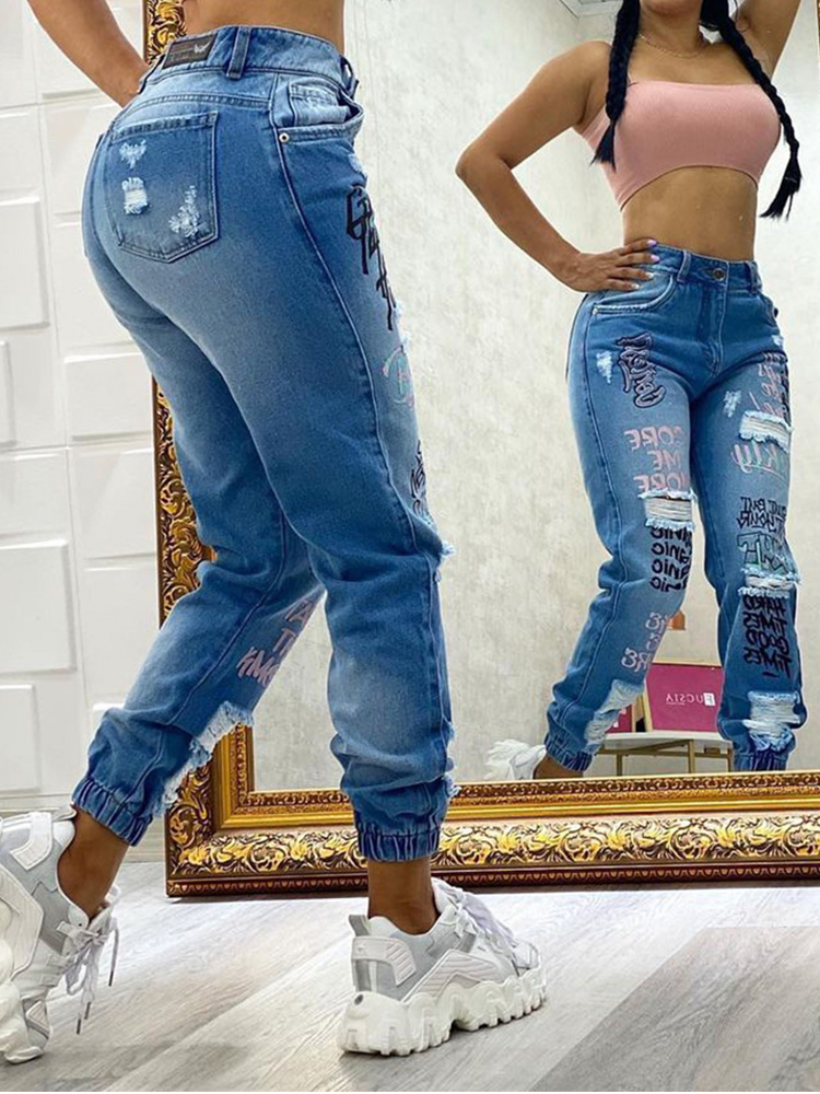 2024 New Letter Print Slant Po - Mom Jeans Women 评论和价格
