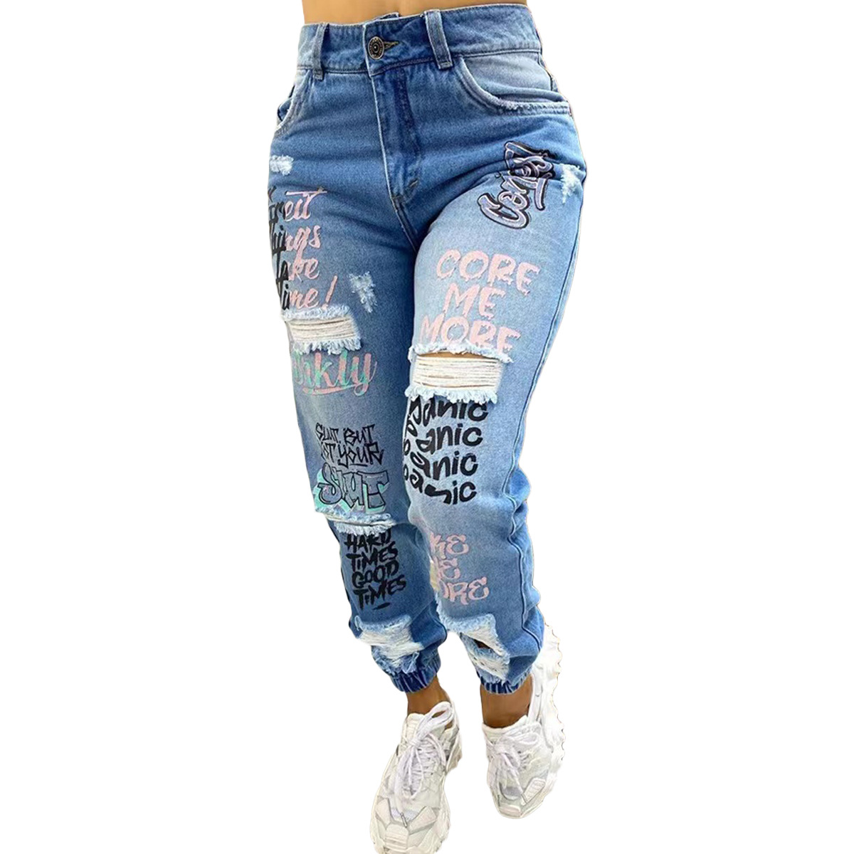 2024 New Letter Print Slant Po - Mom Jeans Women 评论和价格