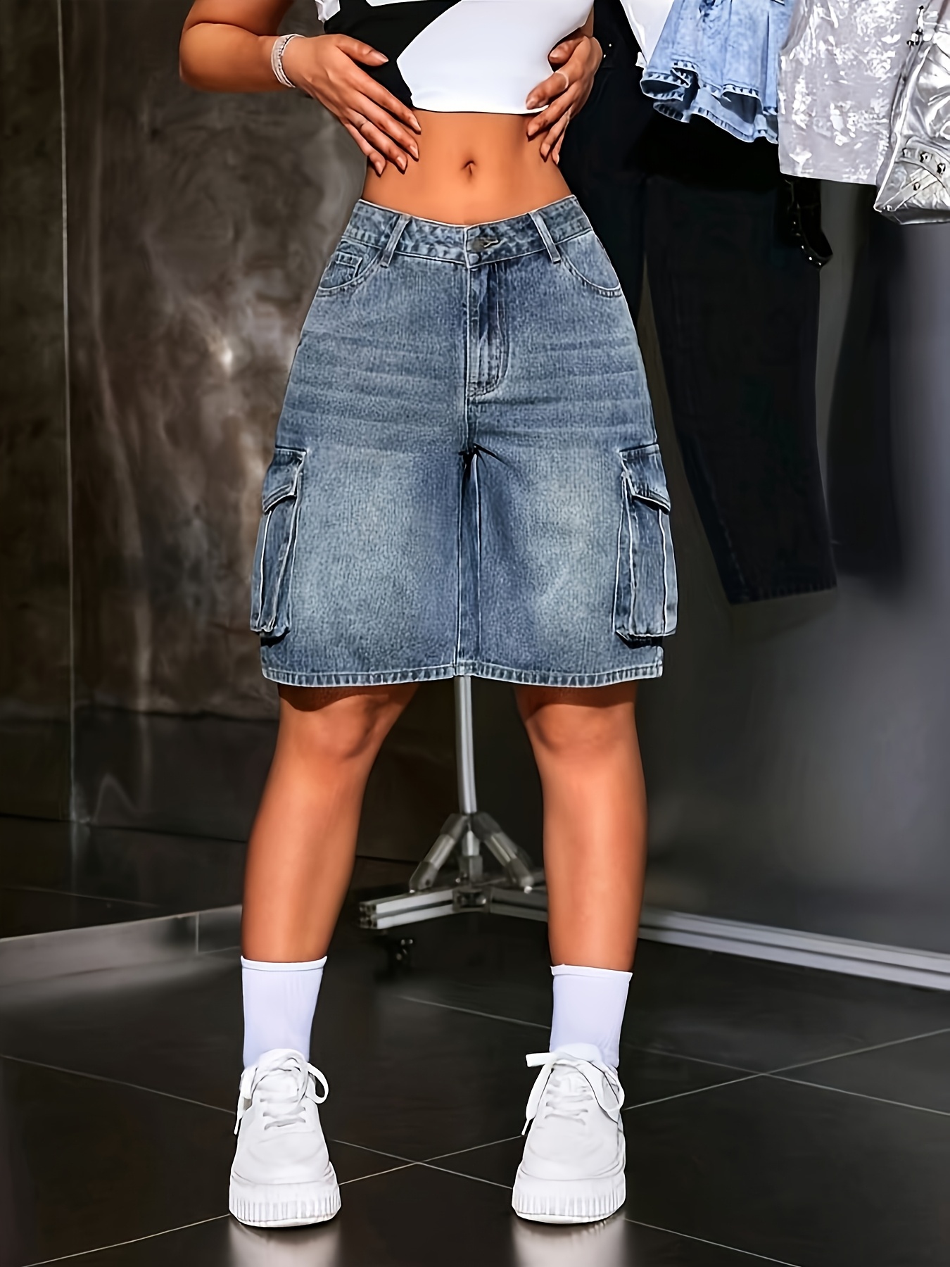 Women's Multi-Pocket Bermuda B - Mom Jeans Women 评论和价格