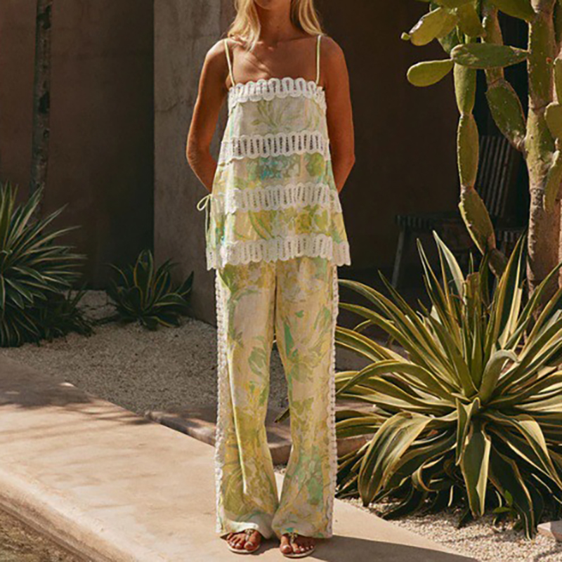 Casual Loose Vacation Two Piec - Wide Leg Palazzo Pants 评论和价格