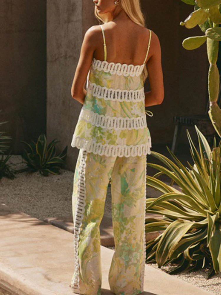 Casual Loose Vacation Two Piec - Wide Leg Palazzo Pants 评论和价格